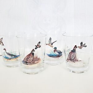 Lynn Bogue Hunt wildlife artist vintage glassware set of 4 birds